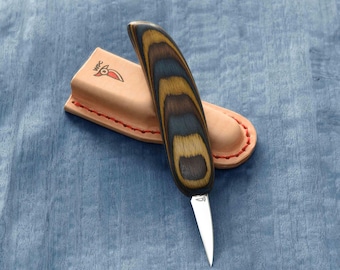 Handmade Wood Carving Knife: 1 1/2 Inch Blade, Leather Sheath