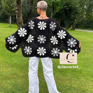 PDF crochet pattern + videos VINTAGE CARDIGAN granny square, crochet cardigan, daisy cardigan, women's cardigan, flower cardigan image 8