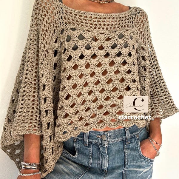 Patrón de ganchillo en PDF con vídeos SUNNY TOP, top de ganchillo, suéter de ganchillo, blusa, suéter de ganchillo calado, suéter de ganchillo para mujer