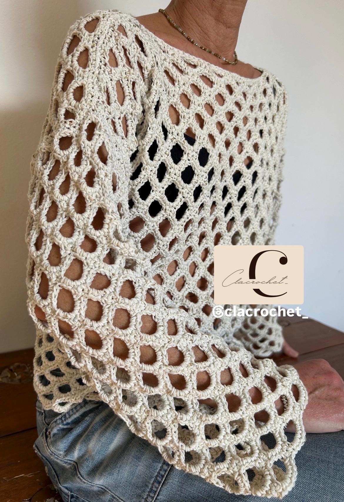 Openwork Top PDF Crochet Pattern + Videos Aura Top, Openwork Top, Mesh Top, Crochet ...