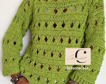 Daily Sweater PDF Crochet Pattern Italiano-Inglese, Maglia Uncinetto Donna, Maglione Facile Quattro Stagioni, Tutorial con Foto e Video