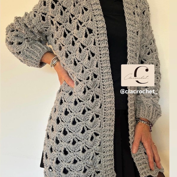 Patrón de ganchillo en PDF + vídeos Cárdigan Lace Vibe, cárdigan de ganchillo, cárdigan de mujer, cárdigan de ganchillo calado, cárdigan de encaje de ganchillo