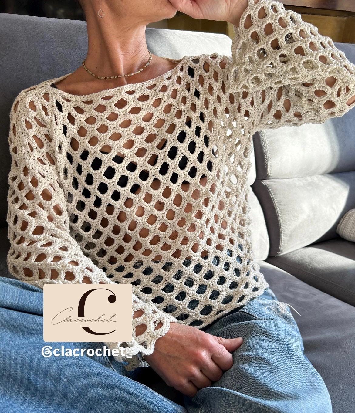 Openwork Top PDF Crochet Pattern + Videos Aura Top, Openwork Top, Mesh Top, Crochet ...