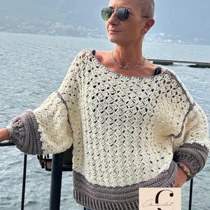 PDF-Anleitung mit Videos: Nuvia-Pullover, Häkelpullover, Häkelpullover für Damen, Häkelpullover mit Lochmuster