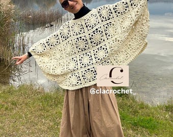 PDF crochet pattern with videos Poncho Star, Crochet poncho, crochet poncho, granny squares poncho, granny squares tunic, granny squares