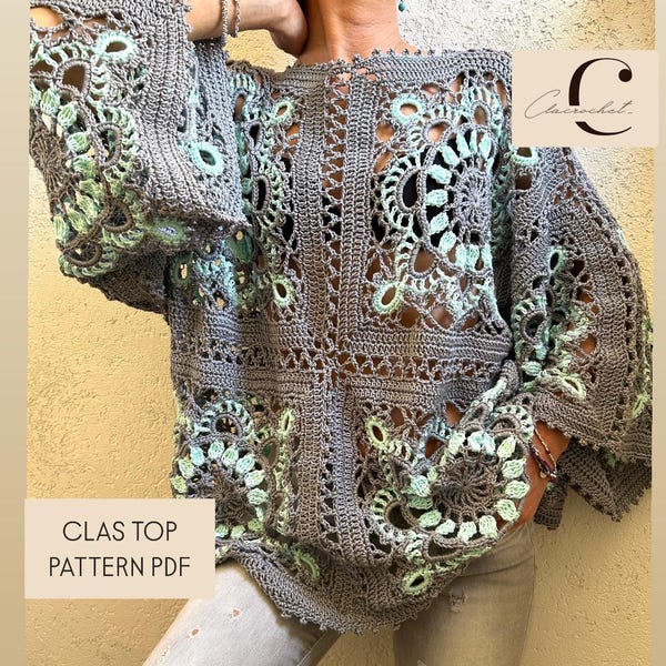 Patrón de crochet original en PDF CLAS TOP Granny Square con videos, patrón de crochet en PDF superior, descarga instantánea, top de crochet, crochet