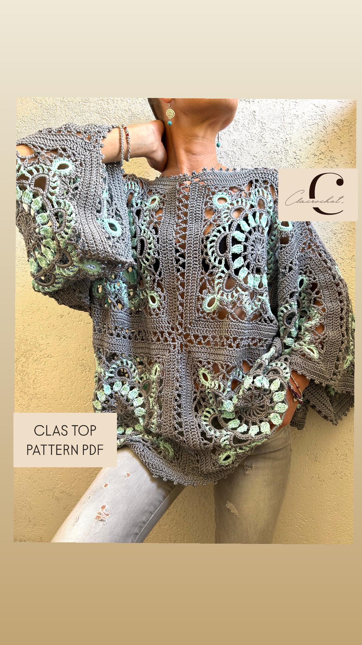 The original pattern PDF CLAS TOP Granny Square, crochet top PDF pattern, instant download, lace top pattern, women's sweater