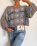 Moonflower Top Crochet Pattern PDF | Boho Granny Square Sweater Pattern | Mesh Crochet Top | English & Italian Tutorials