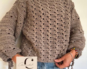 PDF crochet pattern with videos, Puffy Sweater, crochet sweater, crochet top, crochet top