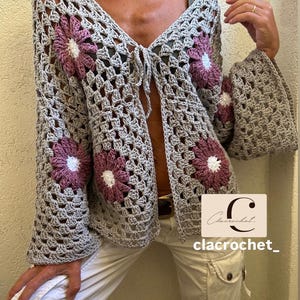 PDF pattern with videos Romantic Cardigan, crochet cardigan, granny square cardigan, crochet cardigan, flower cardigan