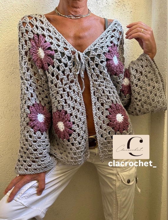PDF crochet pattern con videos Romantic Cardigan, crochet cardigan, cardigan granny square, cardigan uncinetto, cardigan fiori, granny squar