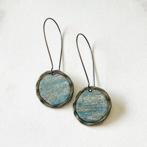 Aquamarine Bronze Circle Dangle Earrings