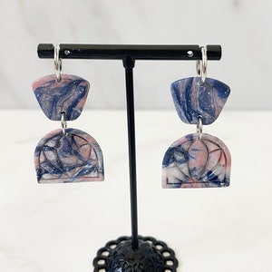 Navy & Pink Marble Lotus Earrings