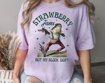 Strawberry Jams But My Glock Don't Shirt, Funny Frog Shirt, Funny Meme Shirt, Cottagecore Clothing