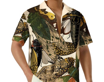 Cicada Brood 2024 Hawaiian Shirt, Year of the Cicada Button Up Shirt, Summer Swarm, Insect Lover Gift, Dark Cottagecore Hawaii Shirt