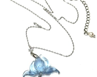Aquamarine pearl pendant chain necklace sterling silver 925