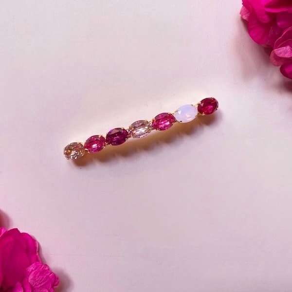 Barrette en cristaux swarovski transparent, dégradé de rose, structure plaqué or, Pinky by Les Couronnes de Victoire