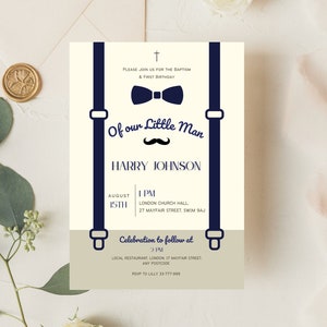 Baptism and First Birthday Party Digital Invitation, Printable Custom Christening and Bday Invite, Electronic Baby Boy Invite 1st Bday *17