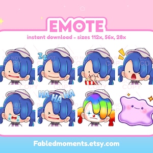 Emotepakket / Blauw haar / Pokopia-emotes / Twitch / Discord/YouTube