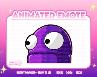 May include: Animated purple character with large white eyes and a surprised expression. The character is a digital emote for online communication.