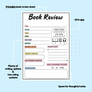 Printable A5 Book Review Sheet - Coloured