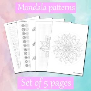 Set of 5 PDF files - Mandala practice patterns.  With 3 difficulties. For relaxation and lesure. A4 size sheets and instant download
