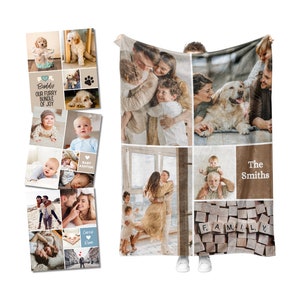 Photo Collage Blanket, Personalized Gift, Gift Father, Gift Mom, For Babies, Kids, Pets, Couples, Families, Teens, Adults, Double Sided