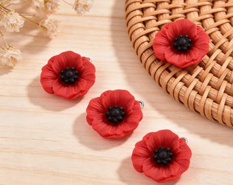 Wild Poppy chatms,Red flower beads for jewelry making ,supplies