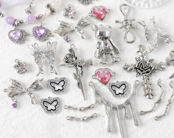 Dark girl style thorn rose love cross alloy pendant diy handmade beaded necklace bracelet accessories