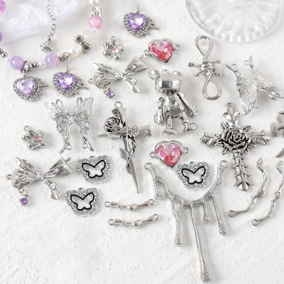 Dark girl style thorn rose love cross alloy pendant diy handmade beaded necklace bracelet accessories