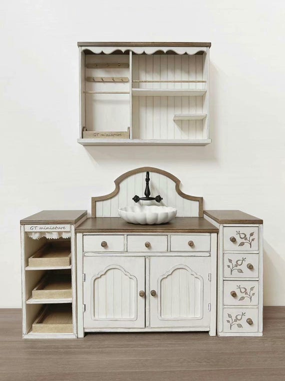 DIY Miniature Furniture ,Mini Kitchen Cabinet Kit with Sink · Handcrafted Dollhouse