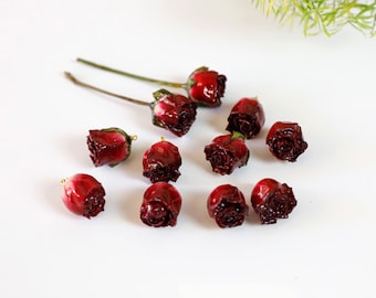 2pcs Real Red Rosebud Flower Charms Resin Flower Pendant Real Flower jewelry necklace earring accessories Natural Handmade Jewelry Supplies