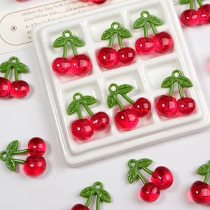 Acrylic Red Cherry Charms Fruit Charms Cherry Jewelry Supplies 26mm*31mm