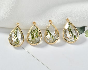6PCS Green Leaves Resin Charms ,Plants Teardrop Earrings Charms,Teardrop Pendant, DIY Jewelry Making Supplies -Spring Earring