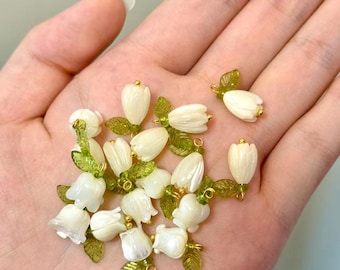 mother of pearl beads,lily of the valley Beads, Natural Shell lily Flower with Leaf ,,DIY Bracelet Necklace Earrings