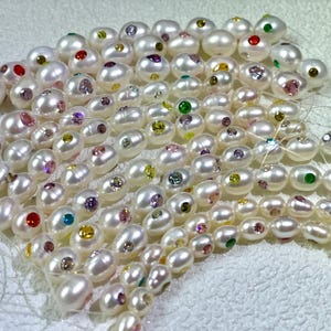 10PCS Natural freshwater pearl inlaid color cz gemstone diy  beads  ，pearl charm Necklace Pendant,bracelet,