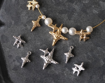Four-Pointed Star Pendant, Boho Textured Brass Star, Single or Double Star, Layered Jewelry,
