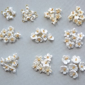 4pcs White Tiny Flower wire wrapped Beads,Jewelry Findings,Gemstone Components,Earring Connectors,Pearl Dangle Beads,Handmade DIY Jewelry