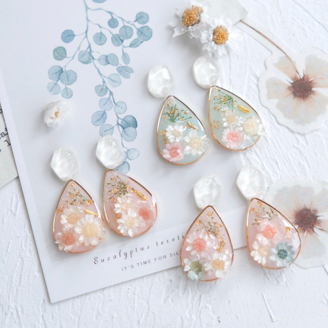 Pressed Flower Earrings, Dried Flower Earrings,daisy Earrings,spring
