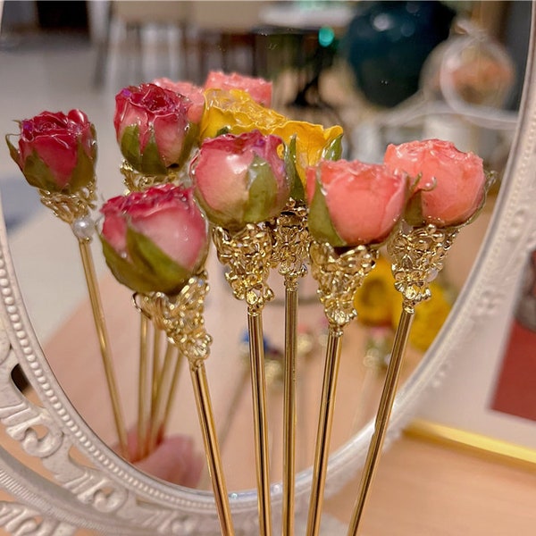 Flower Hair Stick,Rose Hair pin, Metal Hair Fork, Silver Hair Clip, Hanfu Hair Sticks, Chinese Style Hair Sticks, Gifts