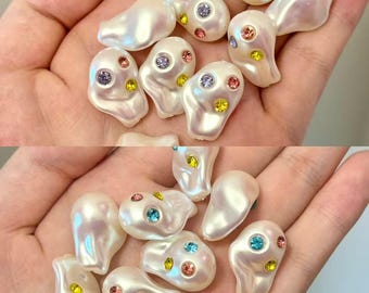 baroque pearl, colorful similated diamond CZ stone embed pearl，acrylic pearl charm Necklace Pendant,pink ,purple,yellow