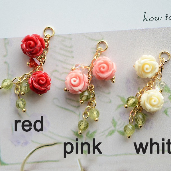 Rose tassel charm ,flower jewelry,Flower Pendant  necklace earring accessories Natural Handmade Jewelry Supplies