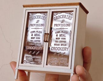 Miniature Glass Display Cabinet | Dollhouse Furniture | DIY Craft Kit | Food Display Case for Miniatures | Handmade Wooden Curio