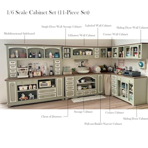 Dollhouse Miniature Kitchen Cabinets - Unfinished1/6 & 1/12 Scale Dollhouse Furniture Set  -  Tiny Cabinets for DIY Models