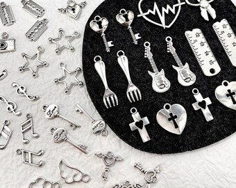 y2k sweet cool style alloy pendant cross love guitar lock Japanese DIY handmade beaded necklace bracelet material