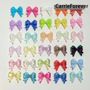 30 Colors  Acrylic Bow Beads ~ Multicolor Rainbow Kawaii Plastic Bowknot Beads for Jewelry Crafting    clear glitter transparent 32X36mm