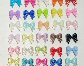 30 Colors  Acrylic Bow Beads ~ Multicolor Rainbow Kawaii Plastic Bowknot Beads for Jewelry Crafting    clear glitter transparent 32X36mm