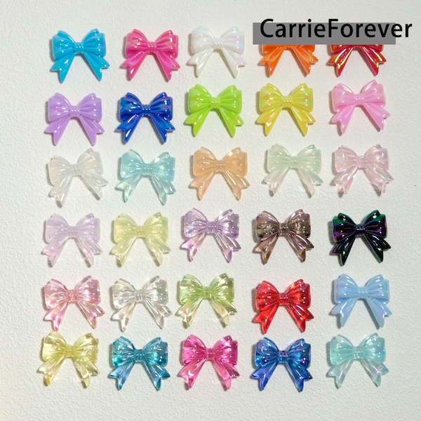 30 couleurs perles d'arc en acrylique ~ perles de nœud en plastique arc-en-ciel multicolores Kawaii pour la fabrication de bijoux paillettes claires transparentes 32X36mm