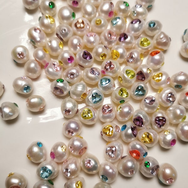 10 Uds. Perlas naturales de agua dulce con incrustaciones de piedras preciosas cz de color, colgante de collar con dije de perla