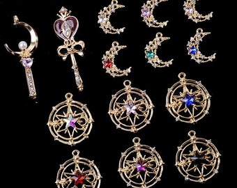 10 Uds cetro mágico, colgante de luna, joyería de Sailor Moon, colgante de pendiente, piezas de pendientes, fabricación de joyas DIY